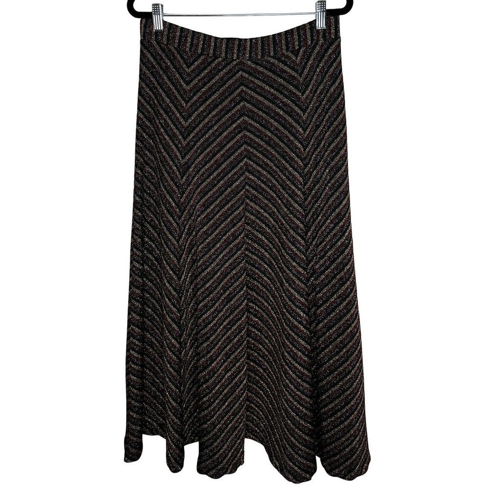 Anthropologie x Maeve Women's Chevron Shine Skirt Midi A Line Black Metallic M - Picture 6 of 10